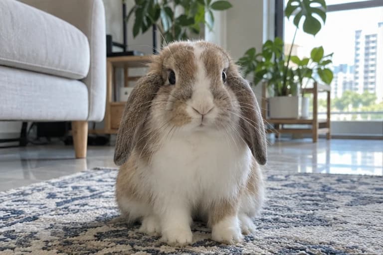 Bubbles sitting on her living-room rug
