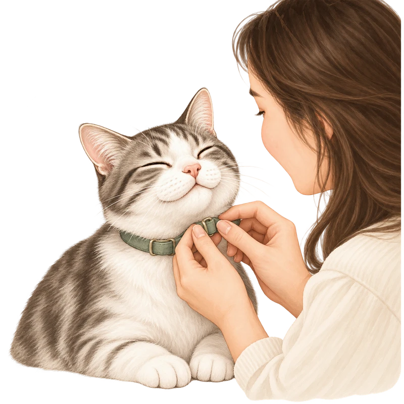 Illustration of a cat reunited with its owner