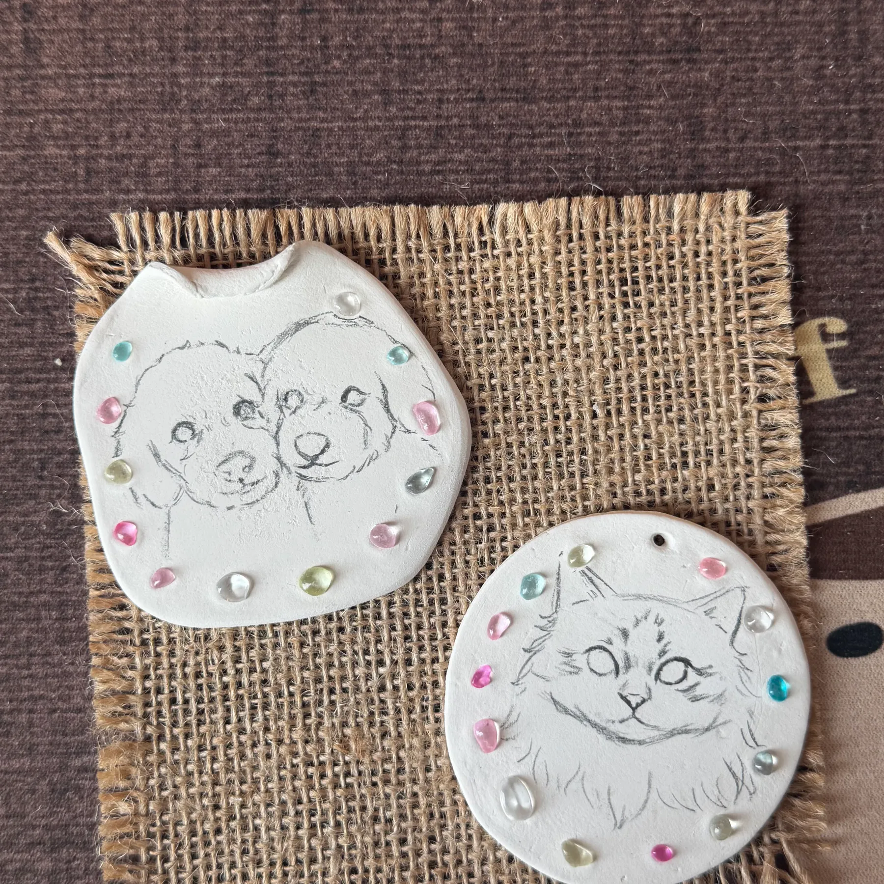 Hand-Painted Stone Clay Pet Charm, completed example 1