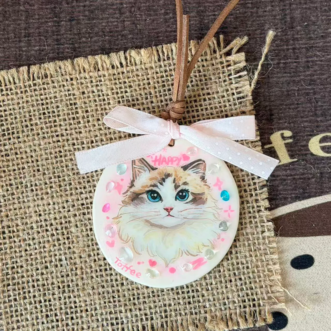 Hand-Painted Stone Clay Pet Charm, completed example 2