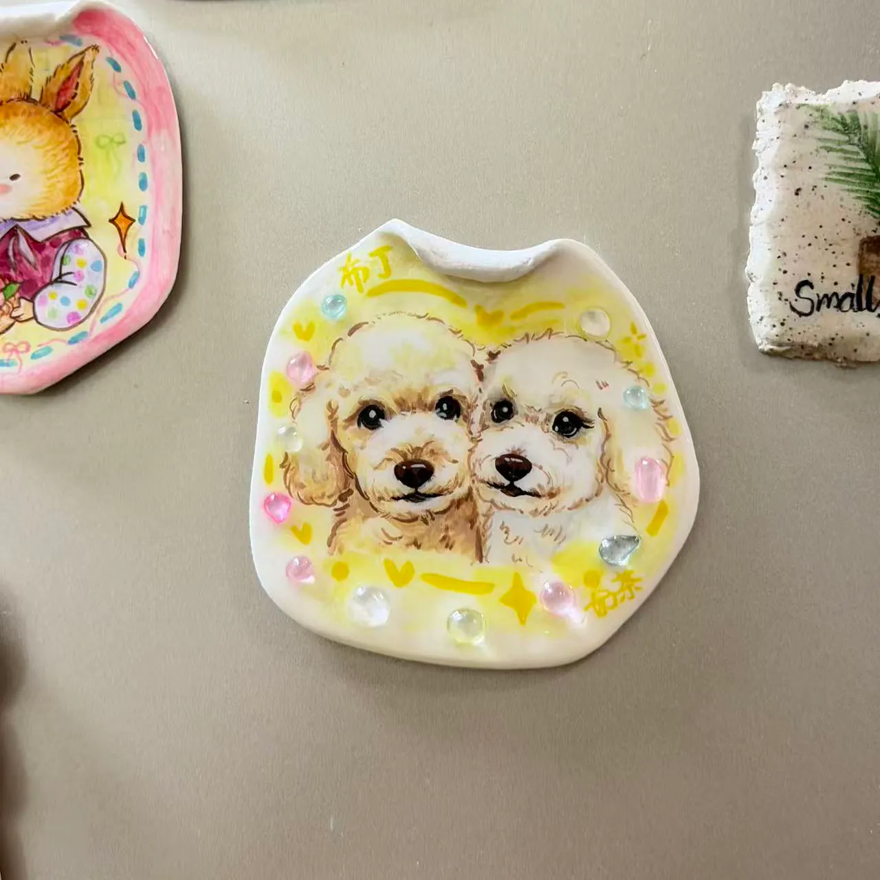 Hand-Painted Stone Clay Pet Charm, completed example 3